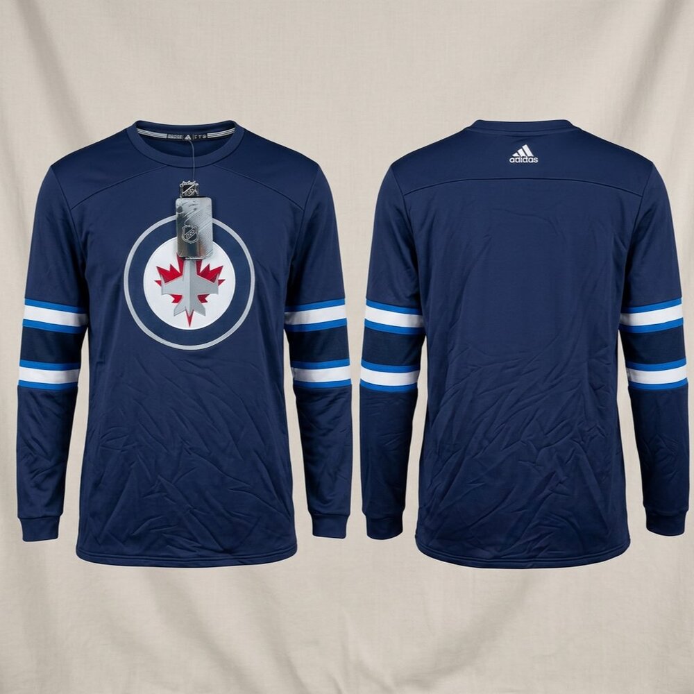 Winnipeg Jets Sweatshirt Mens Large Blue Crewneck‎ Pullover NHL adidas Face off